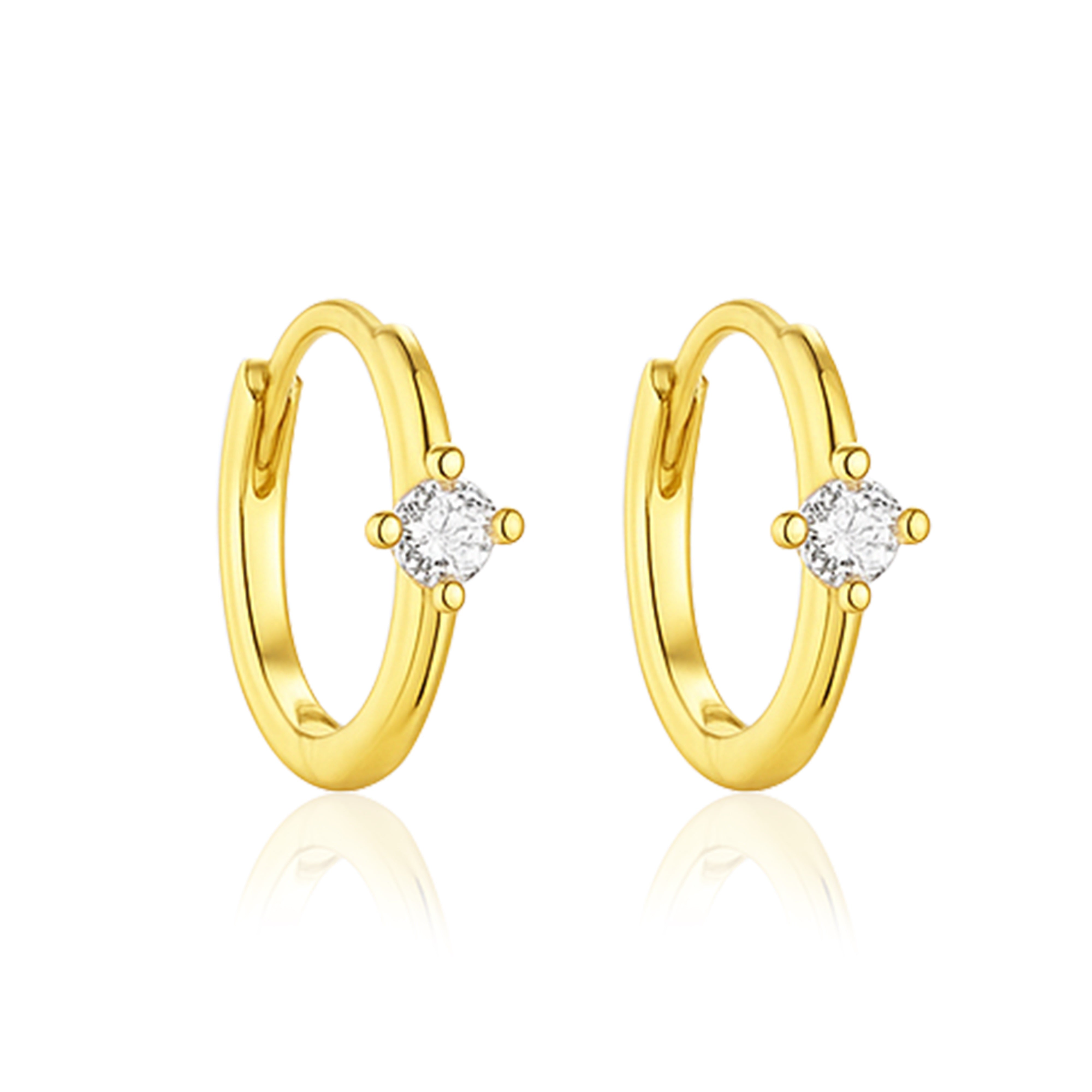 Solitaire Huggie Hoop Earrings – Sterling Silver Gold Plated
