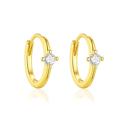Solitaire Huggie Hoop Earrings – Sterling Silver Gold Plated