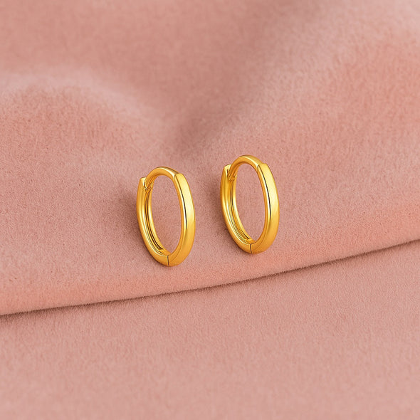 Classic Everyday Essential Plain Huggie Hoop Earrings - Sterling Silver Yellow Plated