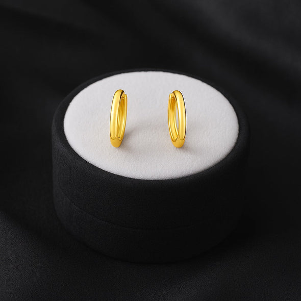 Classic Everyday Essential Plain Huggie Hoop Earrings - Sterling Silver Yellow Plated