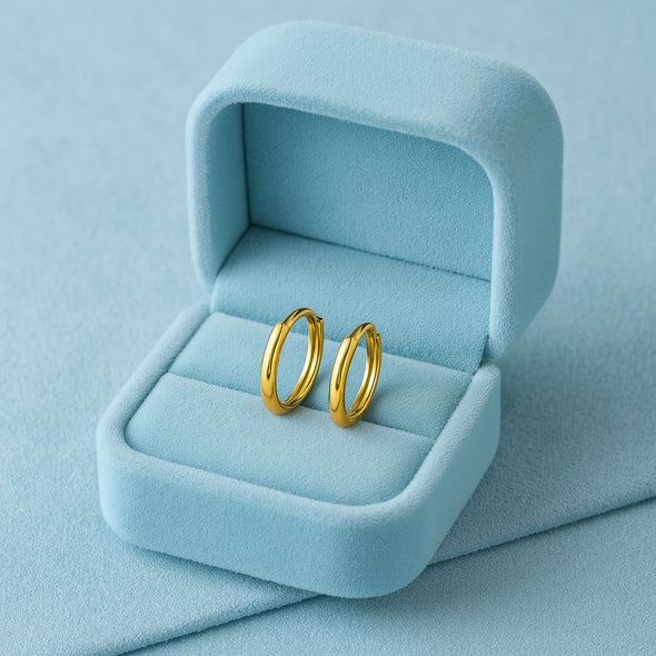 Classic Everyday Essential Plain Huggie Hoop Earrings - Sterling Silver Yellow Plated