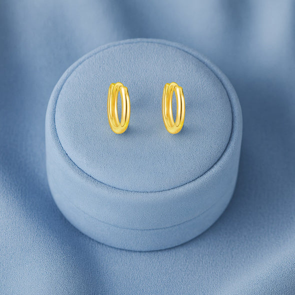Classic Everyday Essential Plain Huggie Hoop Earrings - Sterling Silver Yellow Plated