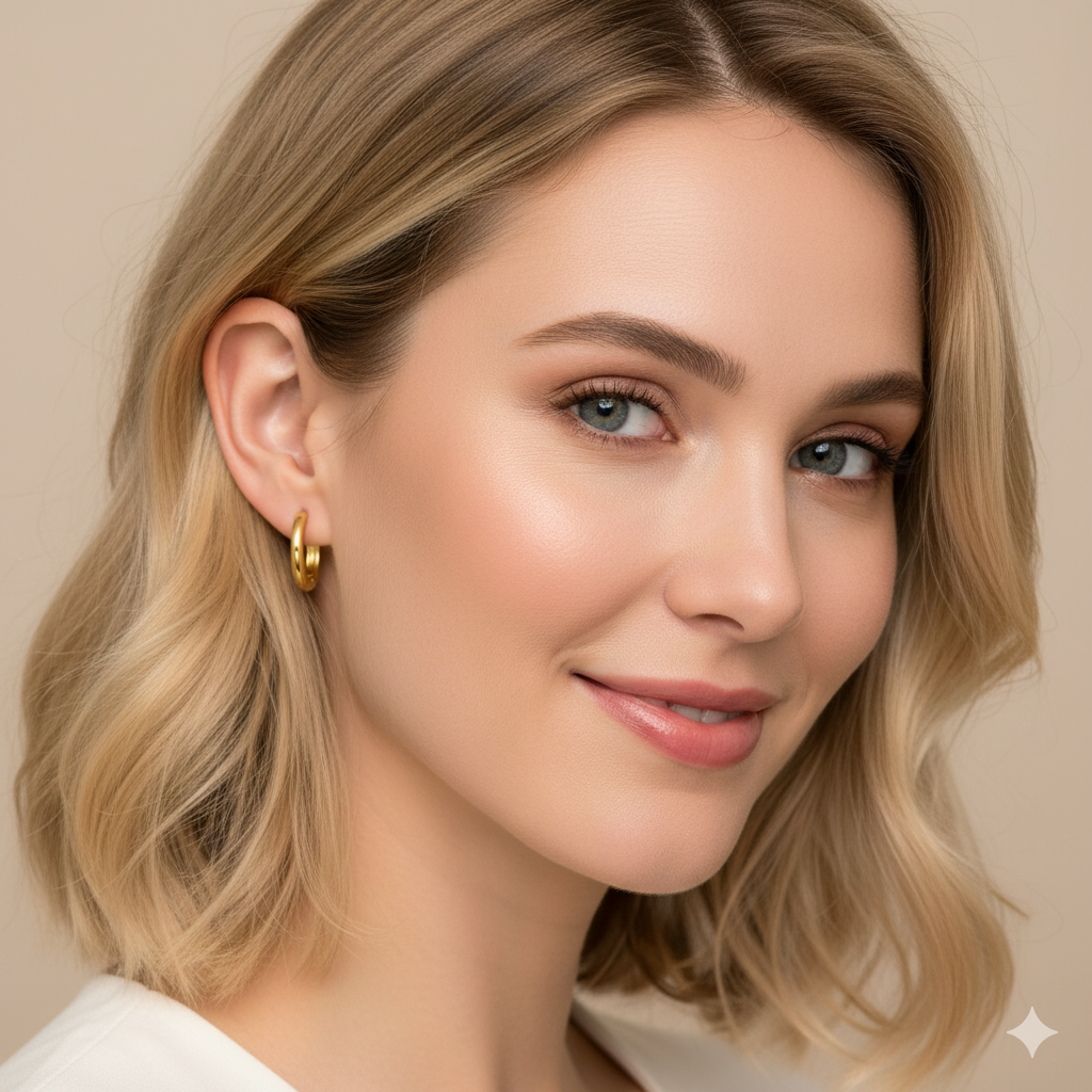 Classic Everyday Essential Plain Huggie Hoop Earrings - Sterling Silver Yellow Plated