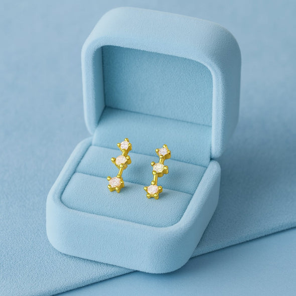 Triple Cluster Stud Earrings - Sterling Silver Yellow Plated