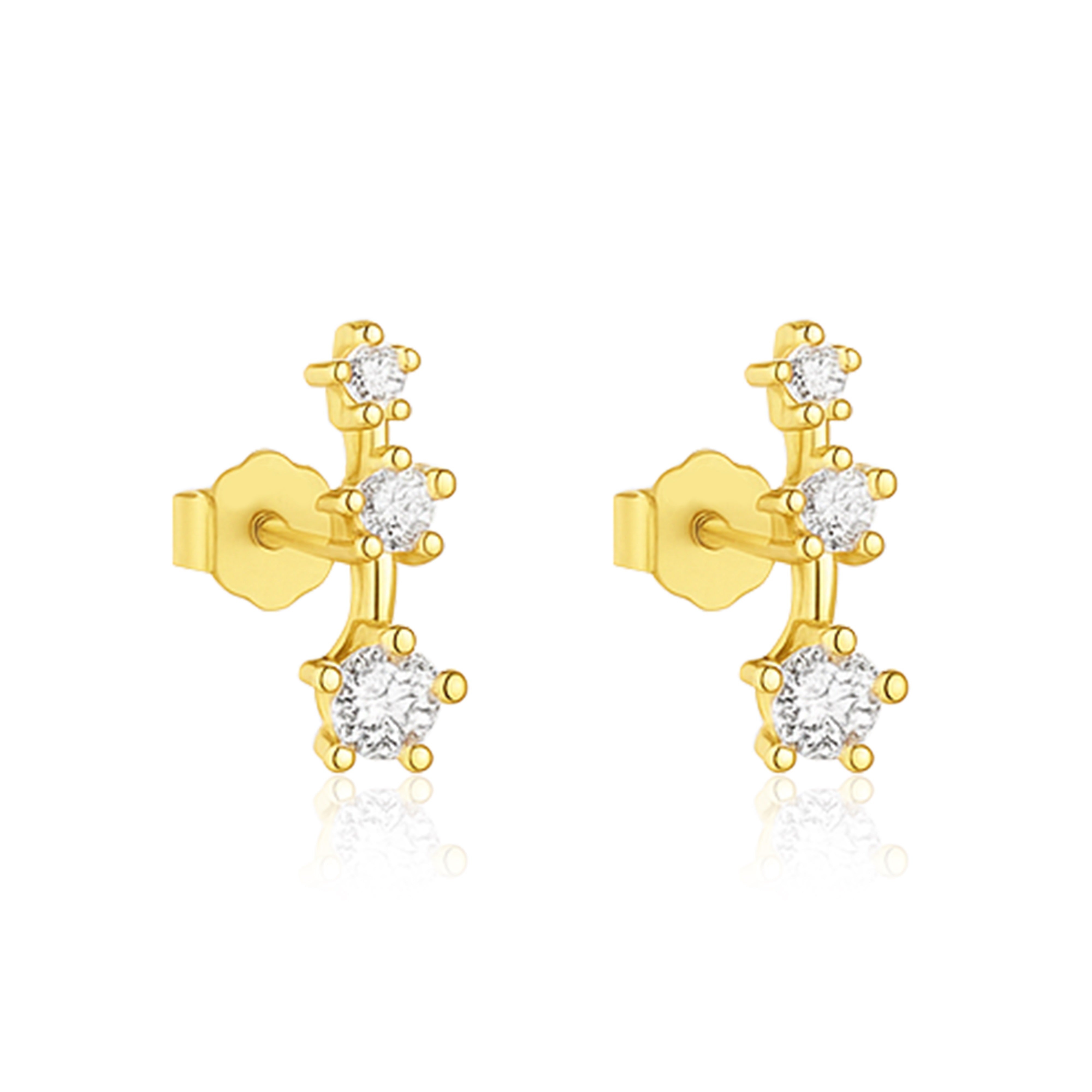 Triple Cluster Stud Earrings - Sterling Silver Yellow Plated