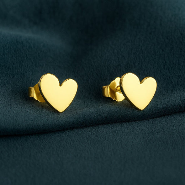 Minimal Love Heart Stud Earrings - Sterling Silver Yellow Plated