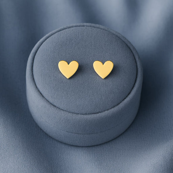 Minimal Love Heart Stud Earrings - Sterling Silver Yellow Plated