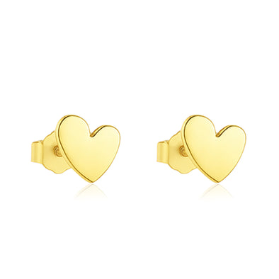 Minimal Love Heart Stud Earrings - Sterling Silver Yellow Plated