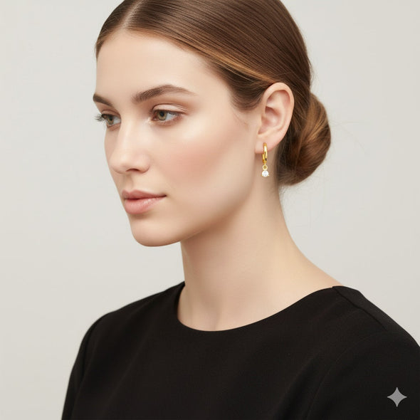 Drop Dangle Huggie Hoop Earrings - Sterling Silver Yellow Plated