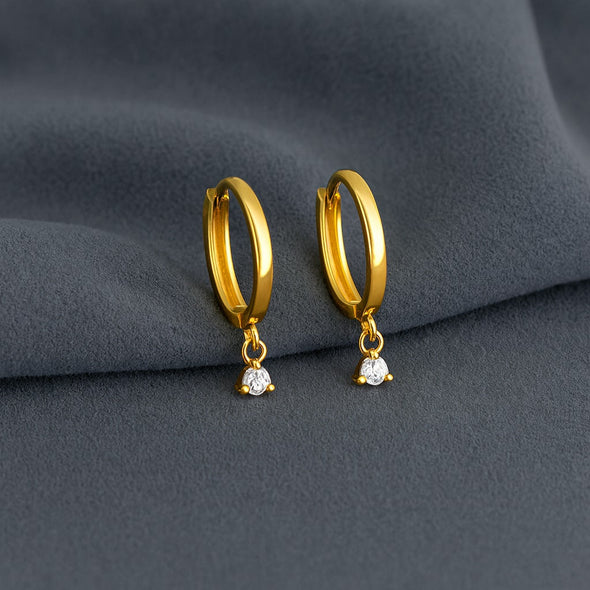 Drop Dangle Huggie Hoop Earrings - Sterling Silver Yellow Plated