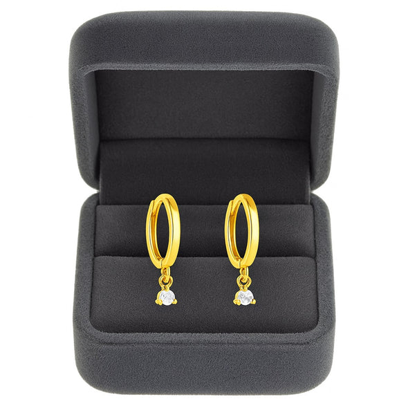 Drop Dangle Huggie Hoop Earrings - Sterling Silver Yellow Plated