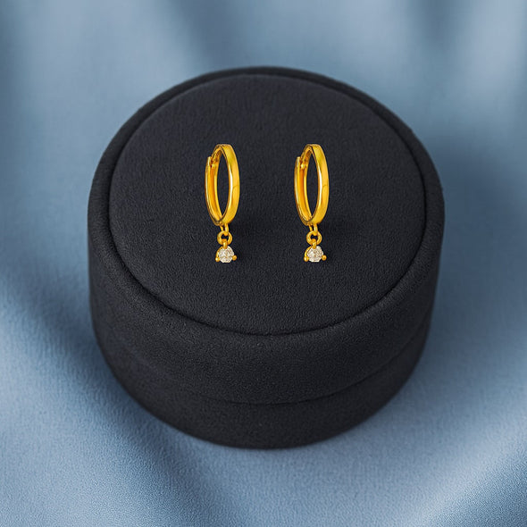 Drop Dangle Huggie Hoop Earrings - Sterling Silver Yellow Plated