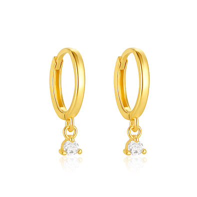 Drop Dangle Huggie Hoop Earrings - Sterling Silver Yellow Plated