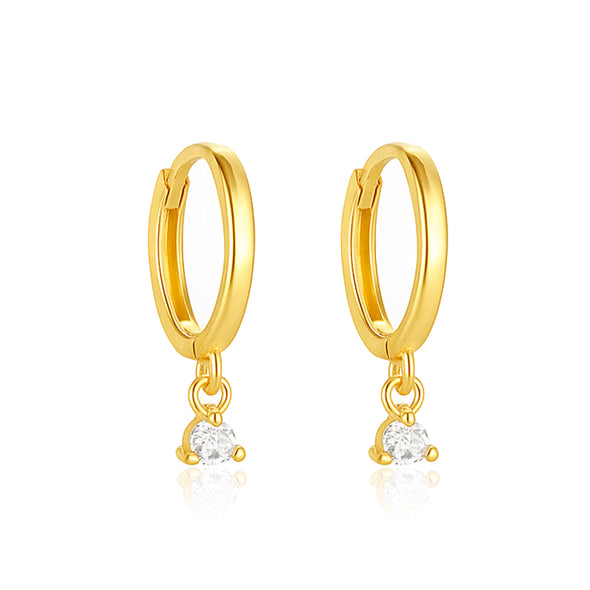 Drop Dangle Huggie Hoop Earrings - Sterling Silver Yellow Plated