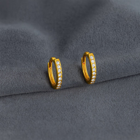 Classic Pavé Huggie Hoop Earrings - Sterling Silver Yellow Plated