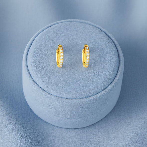 Classic Pavé Huggie Hoop Earrings - Sterling Silver Yellow Plated