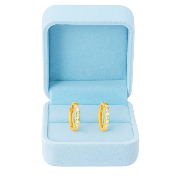 Classic Pavé Huggie Hoop Earrings - Sterling Silver Yellow Plated