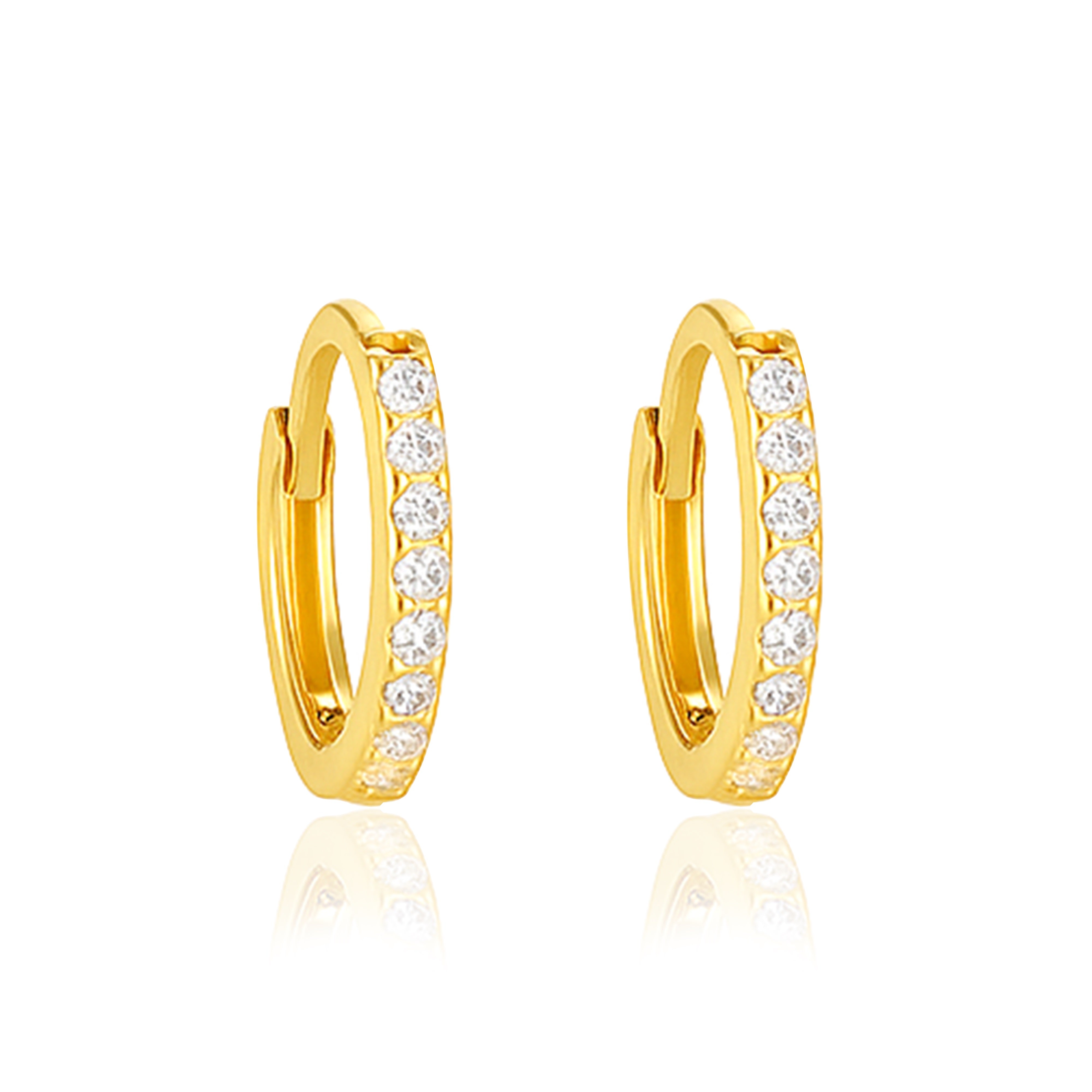 Classic Pavé Huggie Hoop Earrings - Sterling Silver Yellow Plated