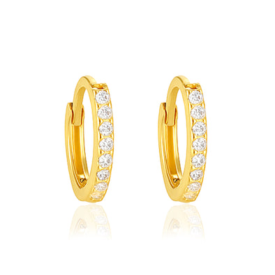 Classic Pavé Huggie Hoop Earrings - Sterling Silver Yellow Plated