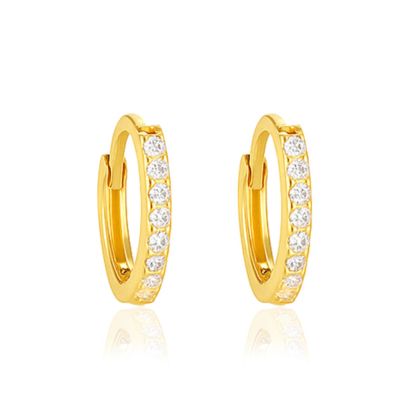 Classic Pavé Huggie Hoop Earrings - Sterling Silver Yellow Plated