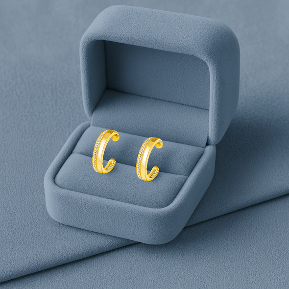 Modern Pavé Band Ear Cuff Earrings - Sterling Silver Yellow Plated