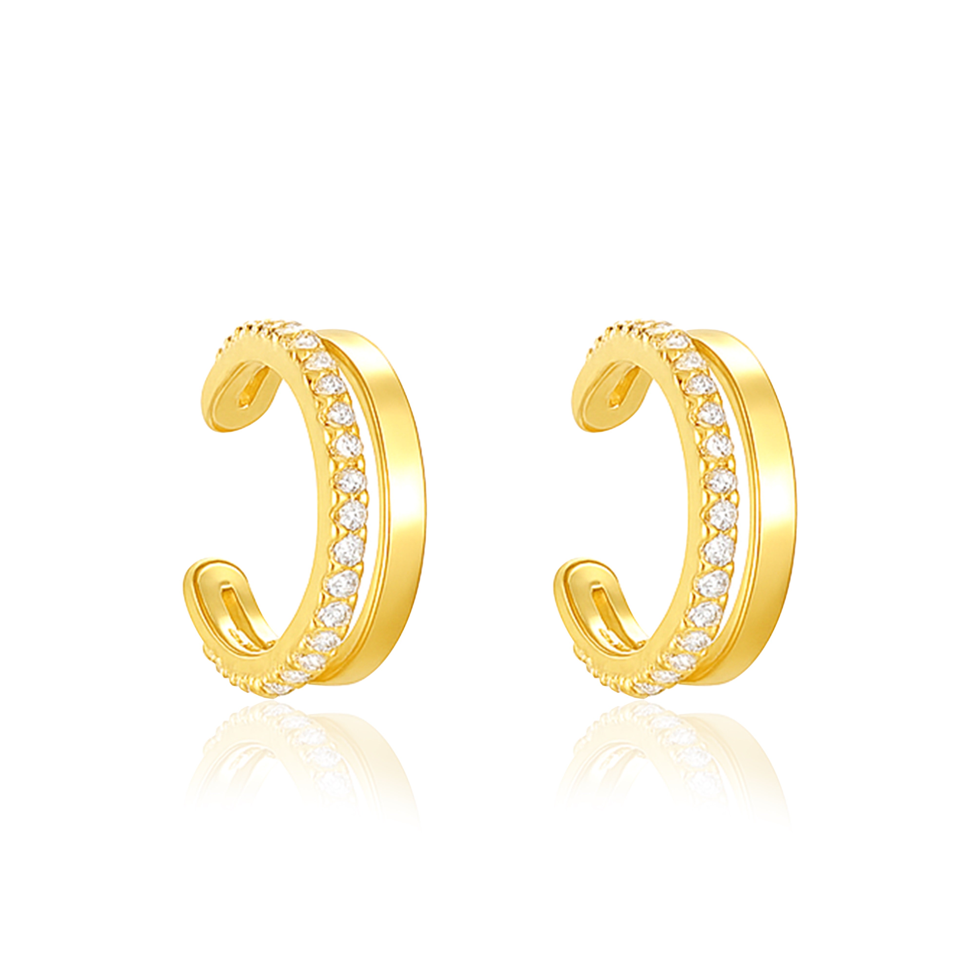 Modern Pavé Band Ear Cuff Earrings - Sterling Silver Yellow Plated