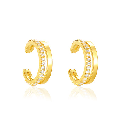 Modern Pavé Band Ear Cuff Earrings - Sterling Silver Yellow Plated