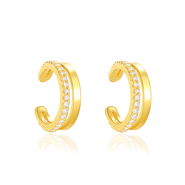 Modern Pavé Band Ear Cuff Earrings - Sterling Silver Yellow Plated