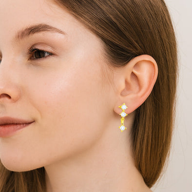 Triple Stone Minimal Drop Earrings – Sterling Silver Gold Plated