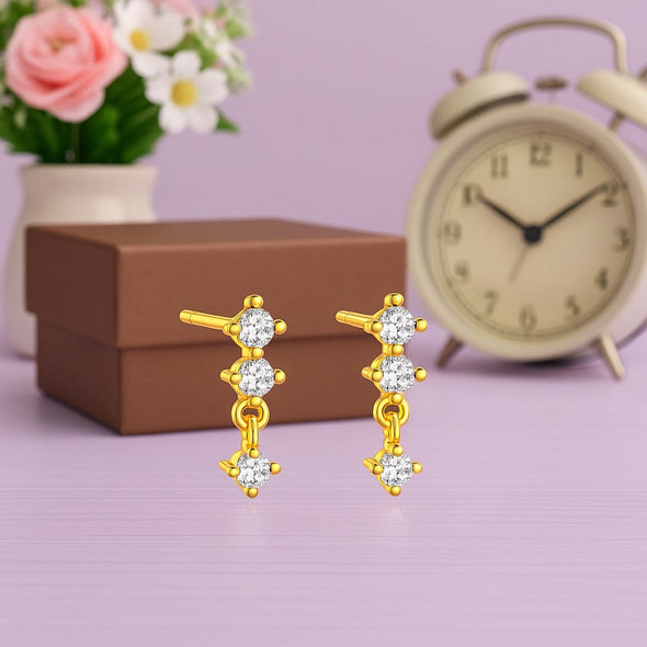 Triple Stone Minimal Drop Earrings – Sterling Silver Gold Plated