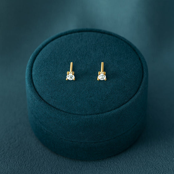 Classic Round Solitaire Stud Earrings - Sterling Silver Yellow Plated