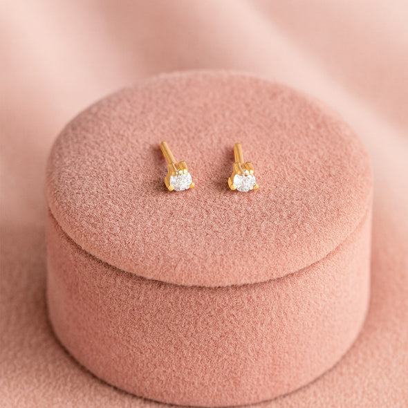 Classic Round Solitaire Stud Earrings - Sterling Silver Yellow Plated