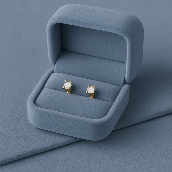 Classic Round Solitaire Stud Earrings - Sterling Silver Yellow Plated