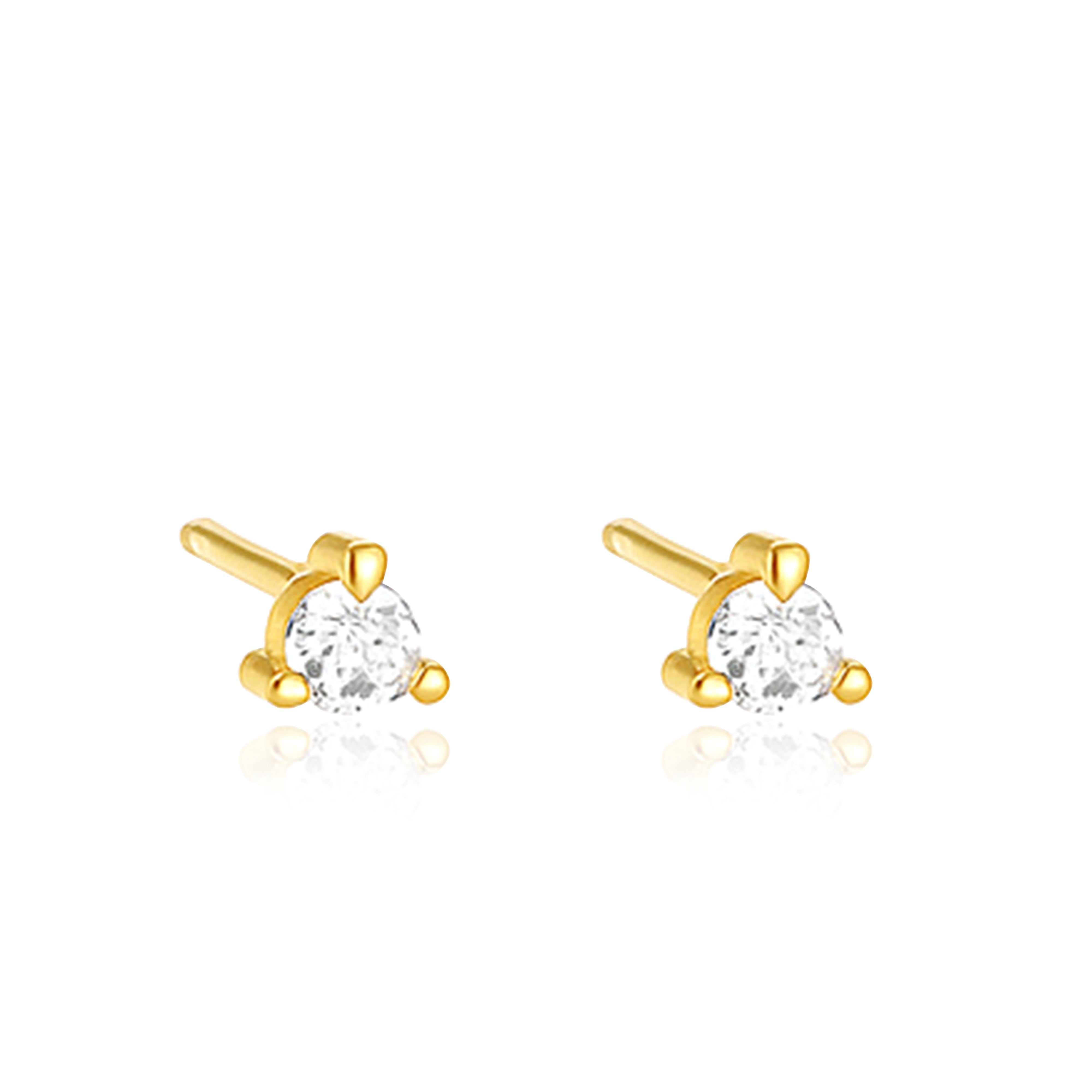 Classic Round Solitaire Stud Earrings - Sterling Silver Yellow Plated