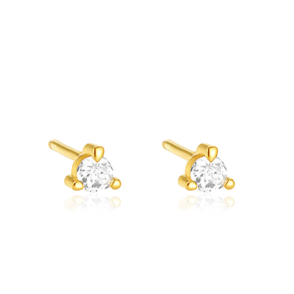 Classic Round Solitaire Stud Earrings - Sterling Silver Yellow Plated