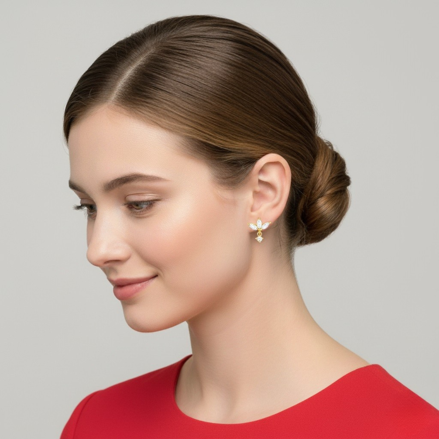 Marquise Cluster Floral Stud Earrings - Sterling Silver Yellow Plated