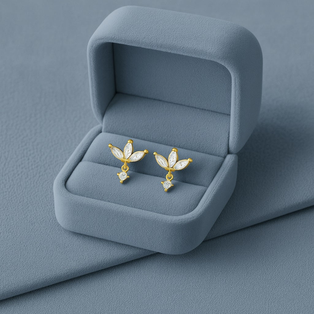 Marquise Cluster Floral Stud Earrings - Sterling Silver Yellow Plated