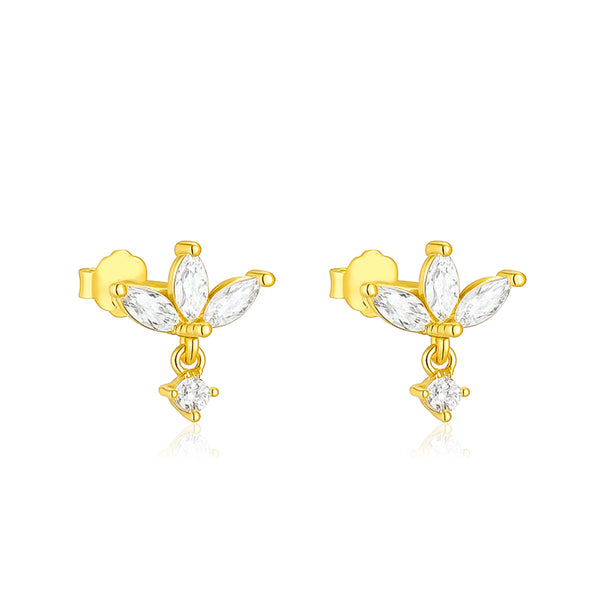 Marquise Cluster Floral Stud Earrings - Sterling Silver Yellow Plated