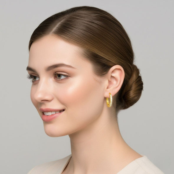 Mini Sleek Pavé Huggie Hoop Earrings - Sterling Silver Yellow Plated