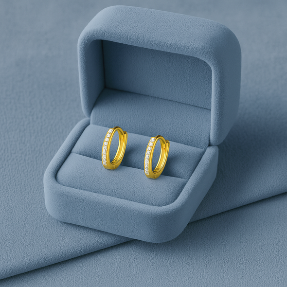 Mini Sleek Pavé Huggie Hoop Earrings - Sterling Silver Yellow Plated