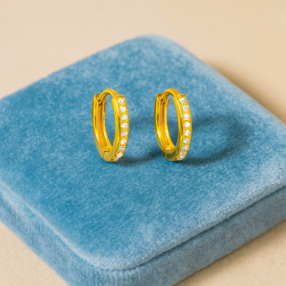 Mini Sleek Pavé Huggie Hoop Earrings - Sterling Silver Yellow Plated