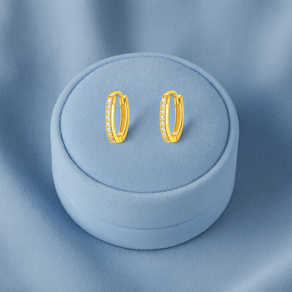 Mini Sleek Pavé Huggie Hoop Earrings - Sterling Silver Yellow Plated