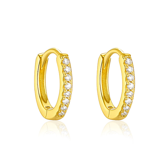 Mini Sleek Pavé Huggie Hoop Earrings - Sterling Silver Yellow Plated
