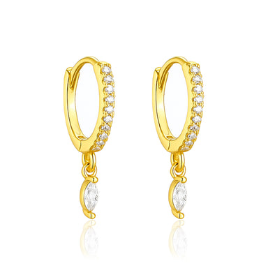 Pavé Marquise Dangle Huggie Hoop Earrings - Sterling Silver Yellow Plated