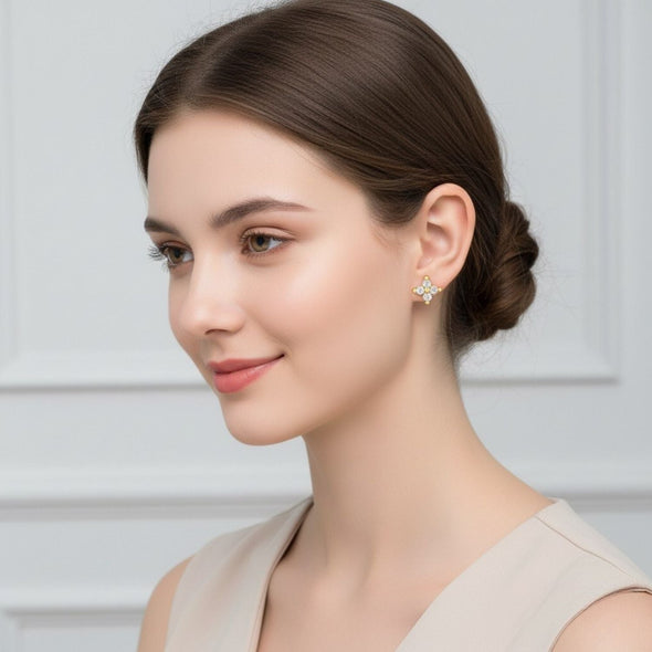 Floral Petite Bloom Stud Earrings - Sterling Silver Yellow Plated