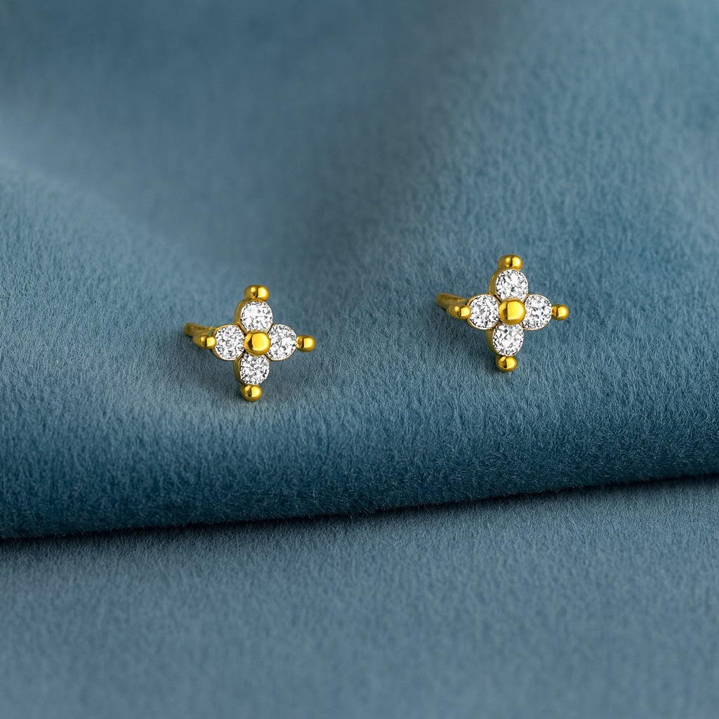 Floral Petite Bloom Stud Earrings - Sterling Silver Yellow Plated