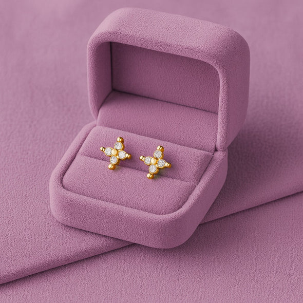 Floral Petite Bloom Stud Earrings - Sterling Silver Yellow Plated