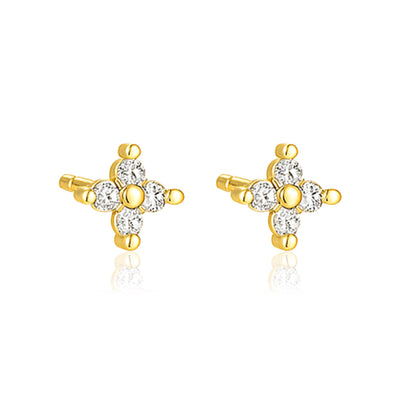 Floral Petite Bloom Stud Earrings - Sterling Silver Yellow Plated