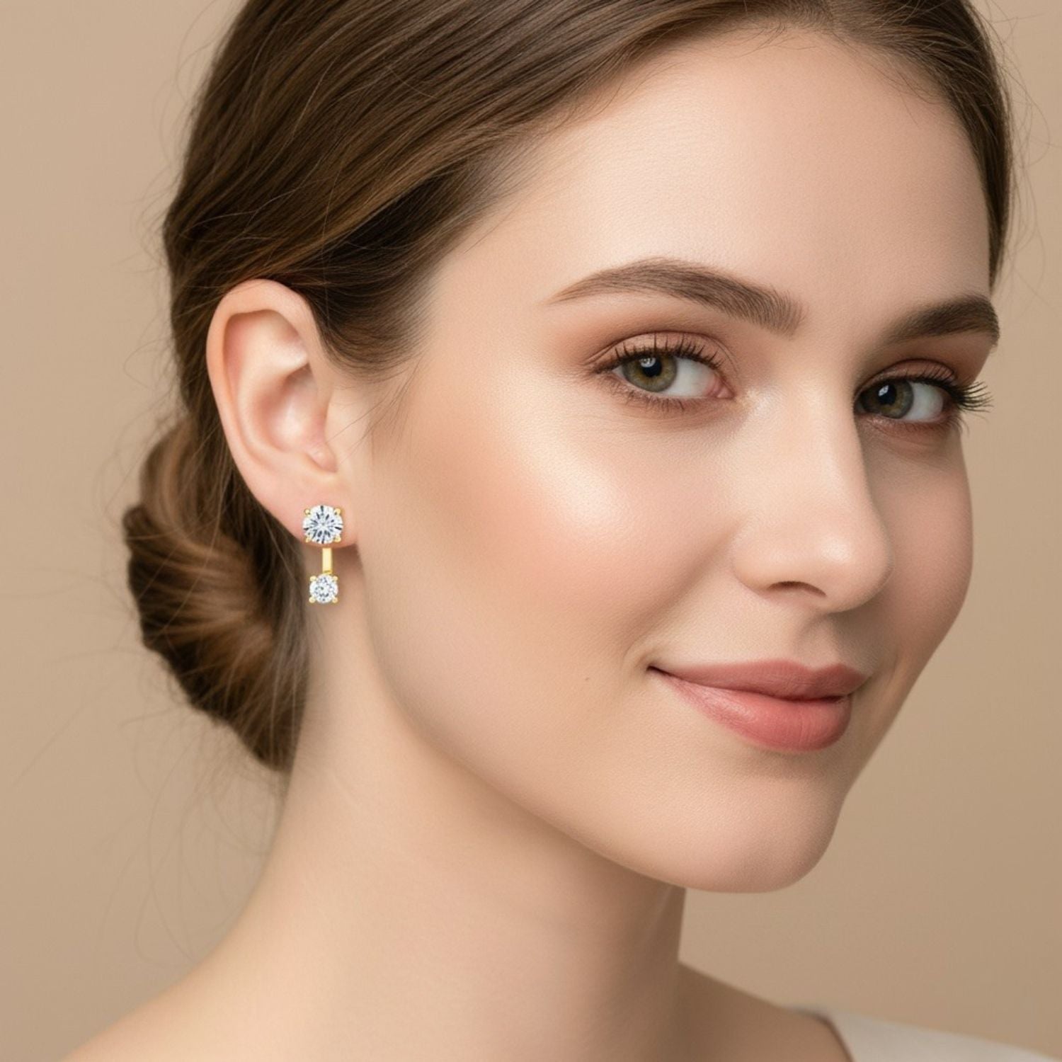 Minimal Double Stone Bar Stud Earrings - Sterling Silver Yellow Plated