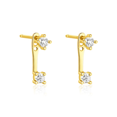 Minimal Double Stone Bar Stud Earrings - Sterling Silver Yellow Plated